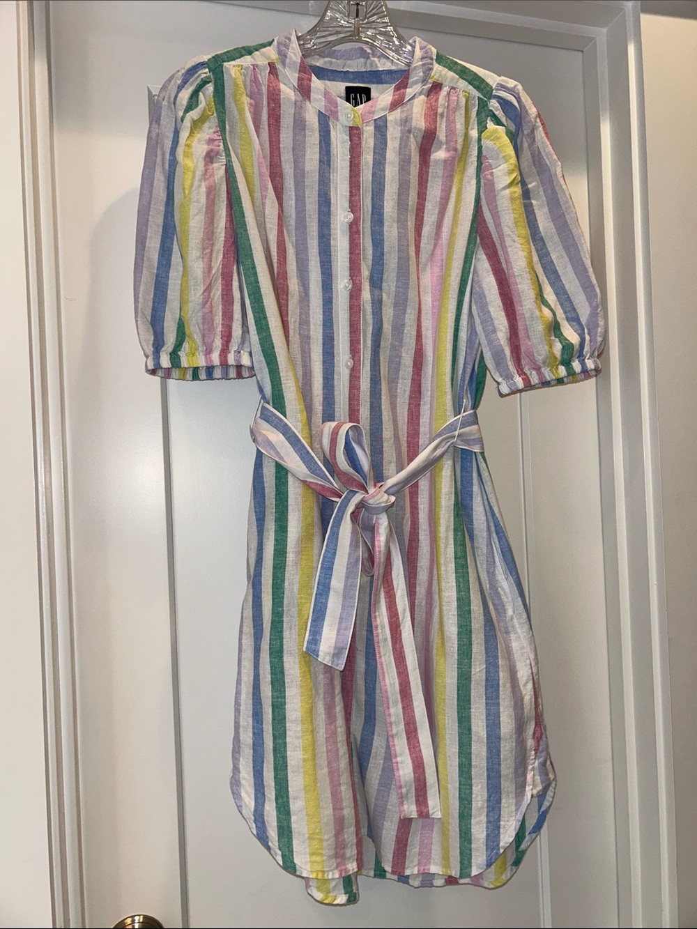 GAP W S Multicolor Vertical Stripe Tie-Waist Dress